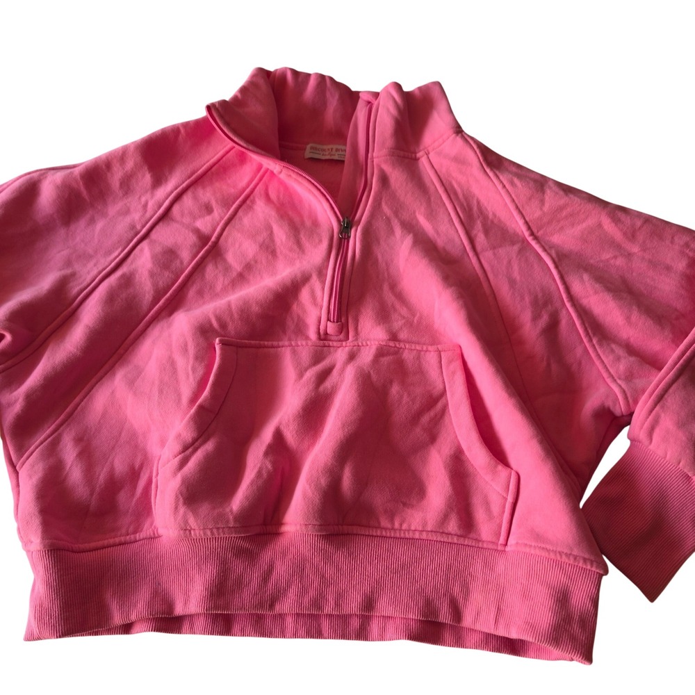 Discount Divas Pink Quarter Zip Pullover Cropped Fleece Sweatshirt Medium